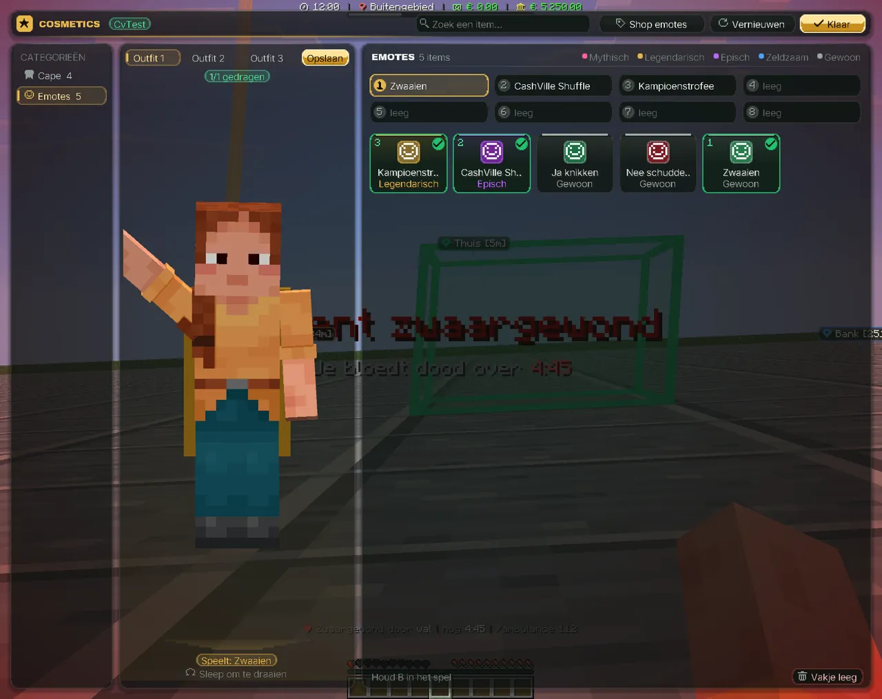 Emotes en outfits in je kluis in de CashVille Client
