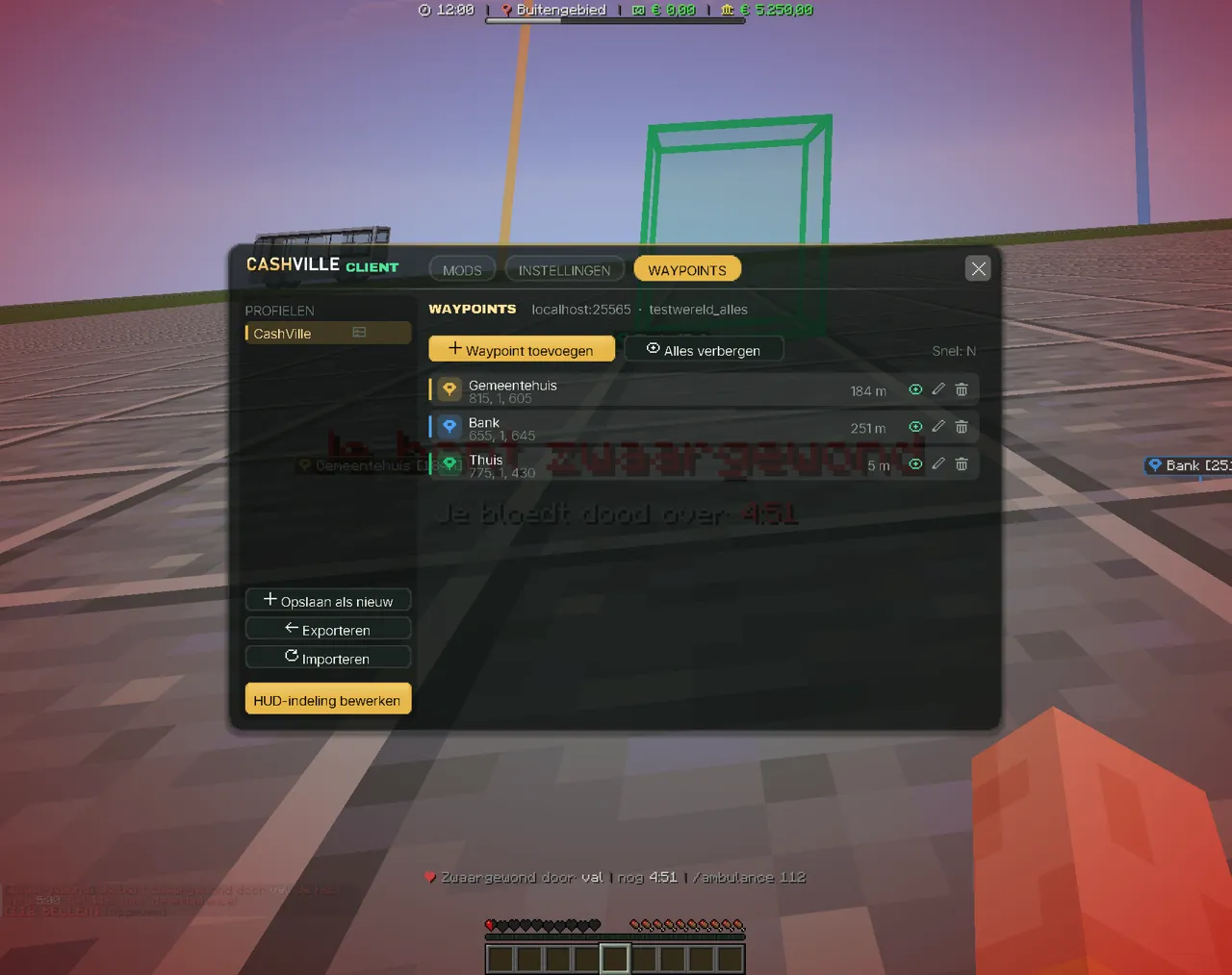 Waypoints in de CashVille Client