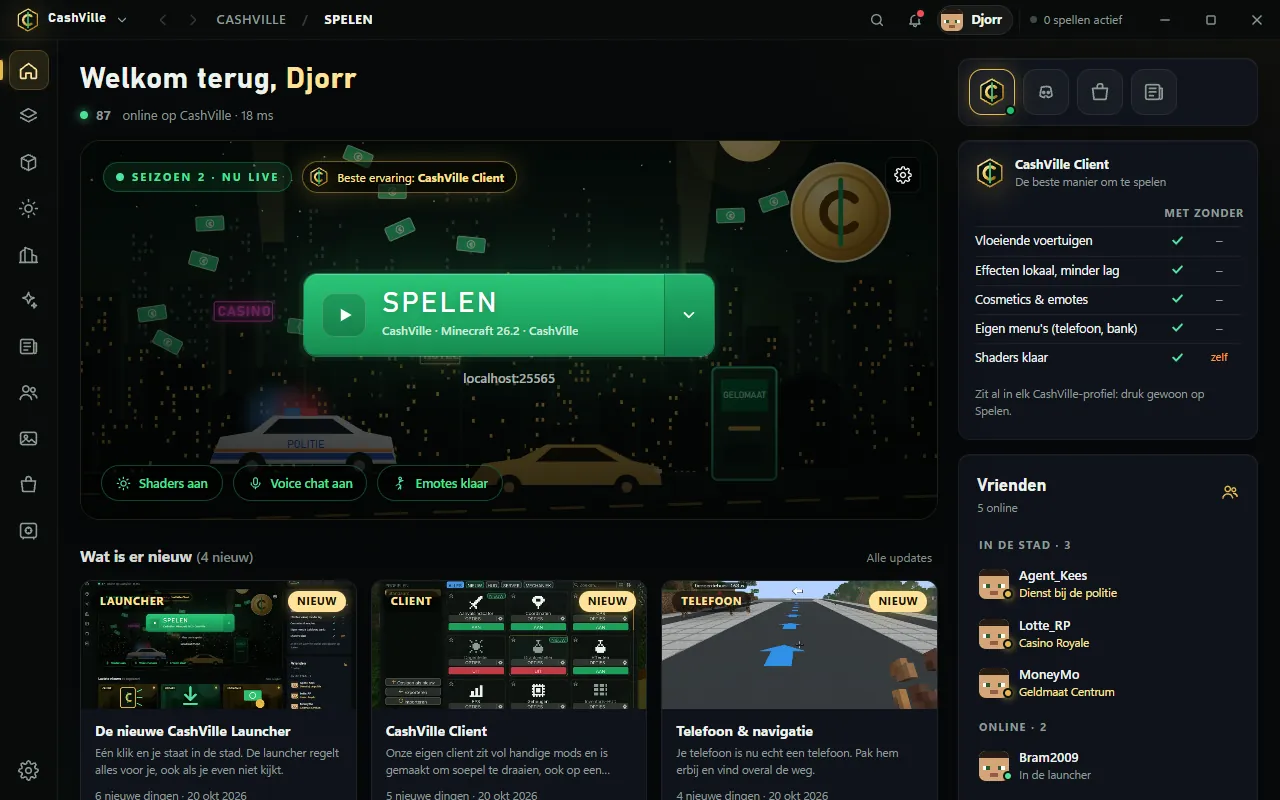 De startpagina van de CashVille Launcher