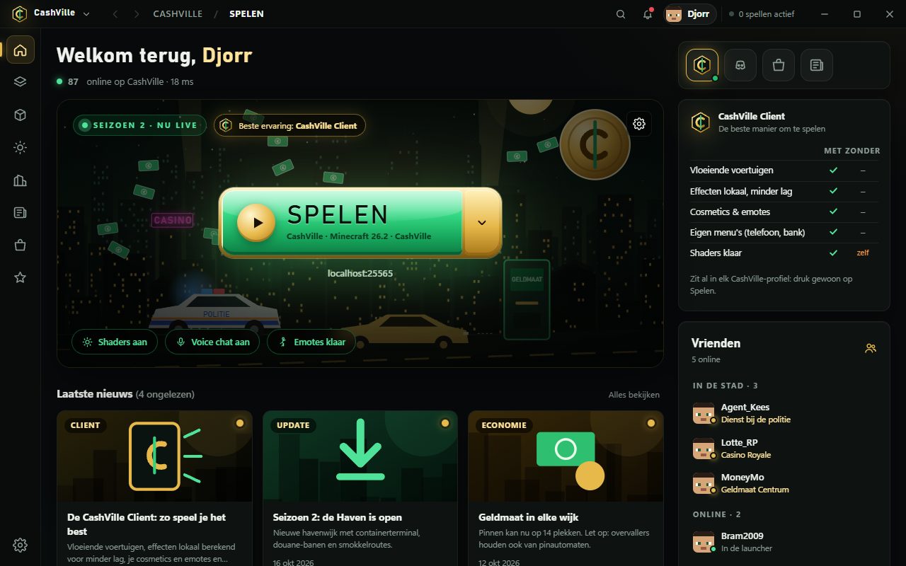 De launcher na het inloggen